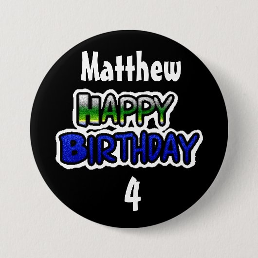 Personalisierte Birthday Boy Blue und Black Button (Vorderseite)