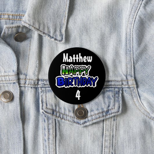 Personalisierte Birthday Boy Blue und Black Button (Beispiel)
