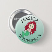 Personalisierte Birthday Girl Red Hair Mermaid But Button (Vorne & Hinten)
