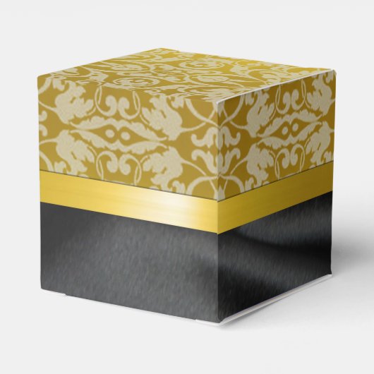 Personalisierte Black and Gold Damask Cube Box Geschenkschachtel (Rückseite)