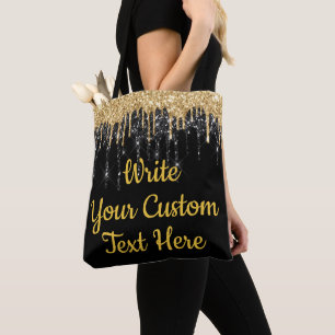 Personalisierte Black and Gold Glitzer Geburtstags Tasche