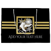 Personalisierte Black and Gold Glitzer Ice Skaten Große Geschenktüte (Rückseite)