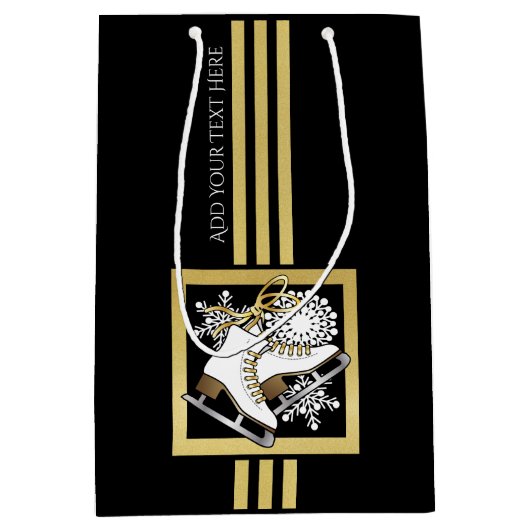 Personalisierte Black and Gold Glitzer Ice Skaten Mittlere Geschenktüte (Vorderseite)