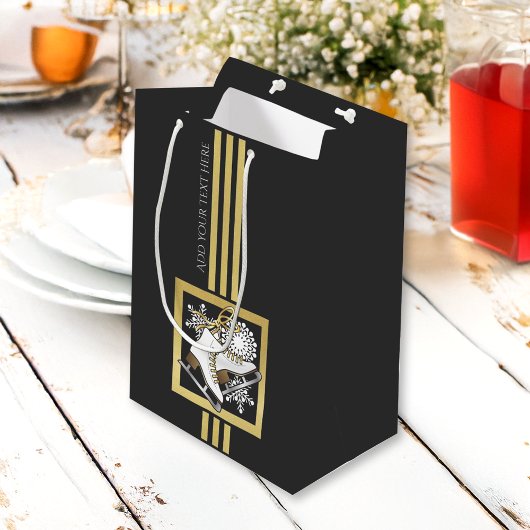 Personalisierte Black and Gold Glitzer Ice Skaten Mittlere Geschenktüte