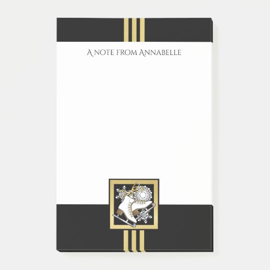 Personalisierte Black and Gold Glitzer Ice Skaten Post-it Klebezettel (Vorderseite)