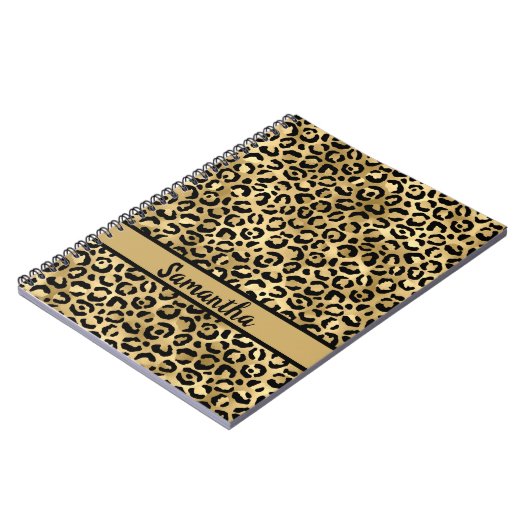 Personalisierte Black and Gold Leopard Print Notizblock (Linke Seite)