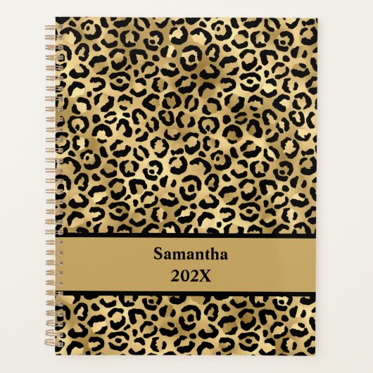 Personalisierte Black and Gold Leopard Print Planer (Vorderseite)