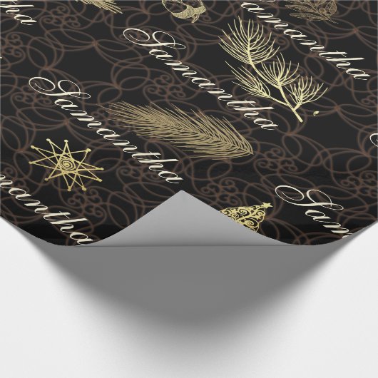 Personalisierte Black and Gold Weihnachtsgeschenkw Geschenkpapier (Ecke)