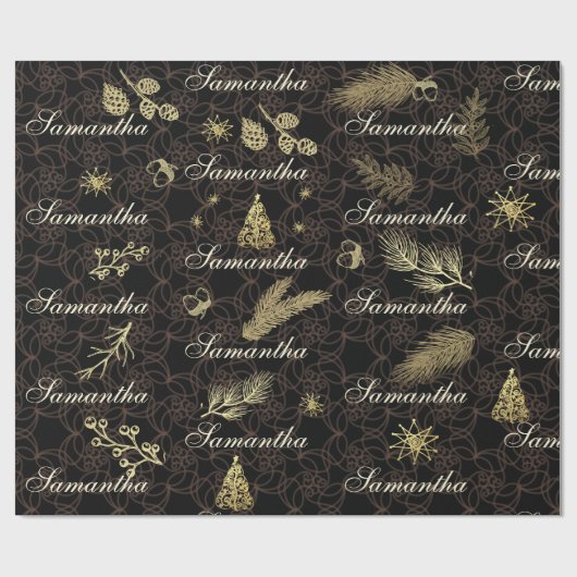 Personalisierte Black and Gold Weihnachtsgeschenkw Geschenkpapier (Flach)