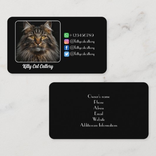 Personalisierte Black Calling Card für Catteries Telefonnummerkarte (Vorne/Hinten)