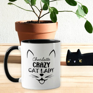 Personalisierte Black Cat Lady Name Tasse