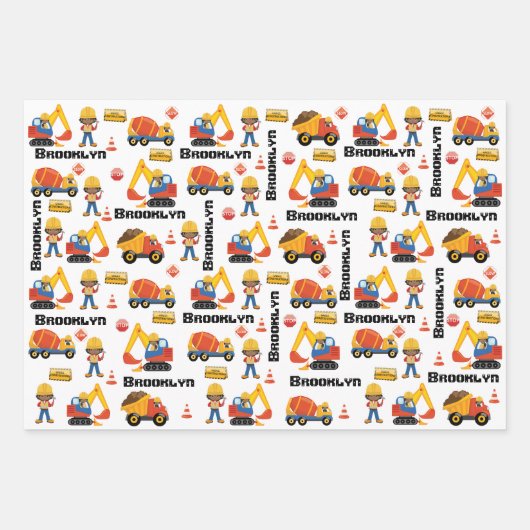 Personalisierte Black Girl Construction Geschenkpapier Set (Vorderseite)