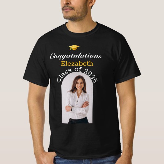 personalisierte Black-Gold-Abschluss-Shirts T-Shirt (Vorderseite)