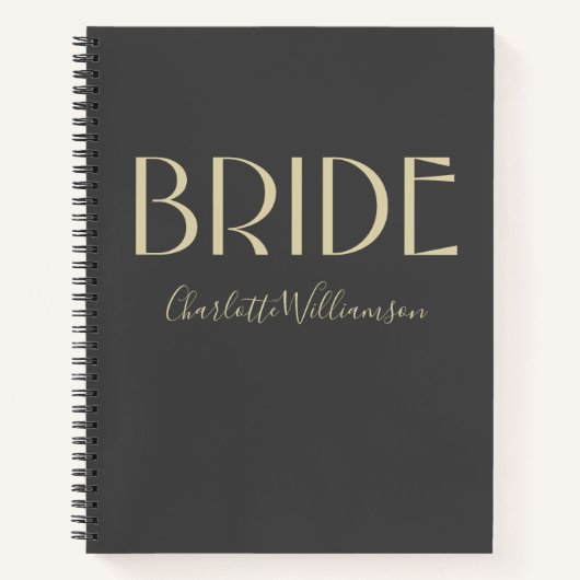 Personalisierte Black Gold Bride-Namens-Hochzeitsp Notizblock (Vorderseite)