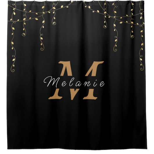 Personalisierte Black & Gold-Initial Duschvorhang (Vorderseite)