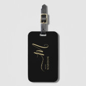 Personalisierte Black Gold Monogram Script Hochzei Gepäckanhänger (Vorderseite Vertikal)