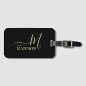 Personalisierte Black Gold Monogram Script Hochzei Gepäckanhänger (Vorderseite (Horizontal))