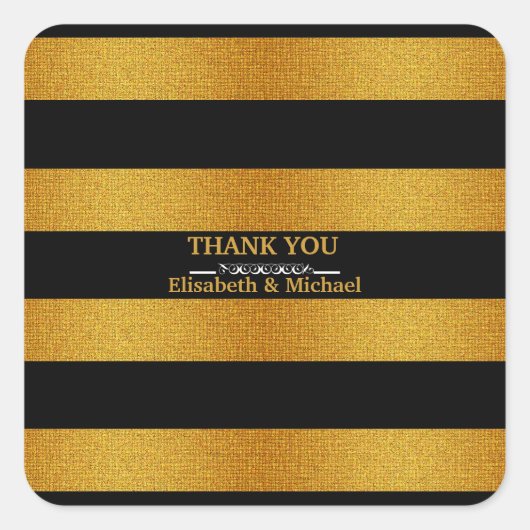Personalisierte Black & Gold Streifen Vielen Dank Quadratischer Aufkleber (Vorderseite)
