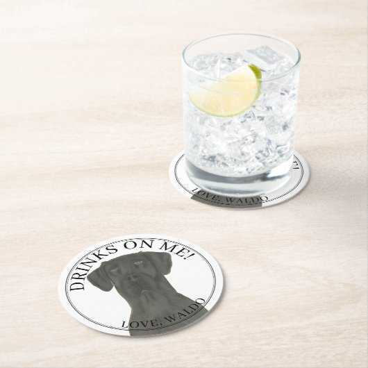 Personalisierte Black Great Dane Wedding Runder Pappuntersetzer (Vor Ort)