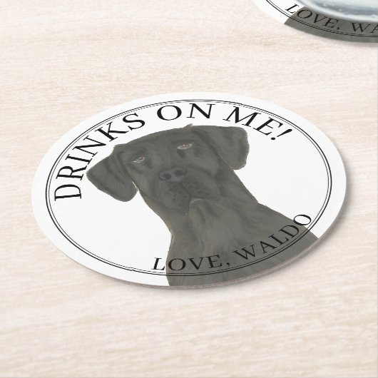 Personalisierte Black Great Dane Wedding Runder Pappuntersetzer (Angewinkelt)