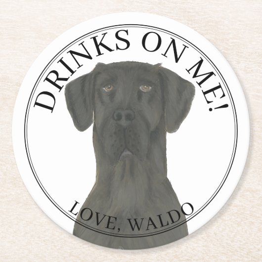 Personalisierte Black Great Dane Wedding Runder Pappuntersetzer (Vorderseite)
