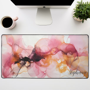 Personalisierte Black Pink Gold Liquid Waves Schreibtischunterlage