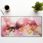 Personalisierte Black Pink Gold Liquid Waves Schreibtischunterlage