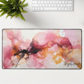 Personalisierte Black Pink Gold Liquid Waves Schreibtischunterlage