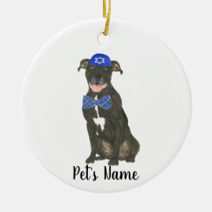 Personalisierte Black Pitbull Staffy Yarmulke Kraw Keramik Ornament