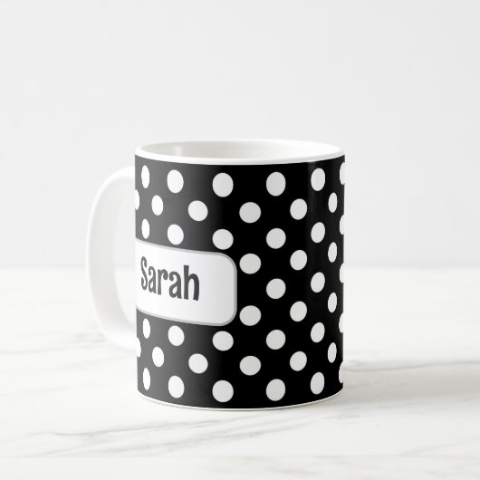 Personalisierte Black Polka Dot Tasse (Vorderseite Links)
