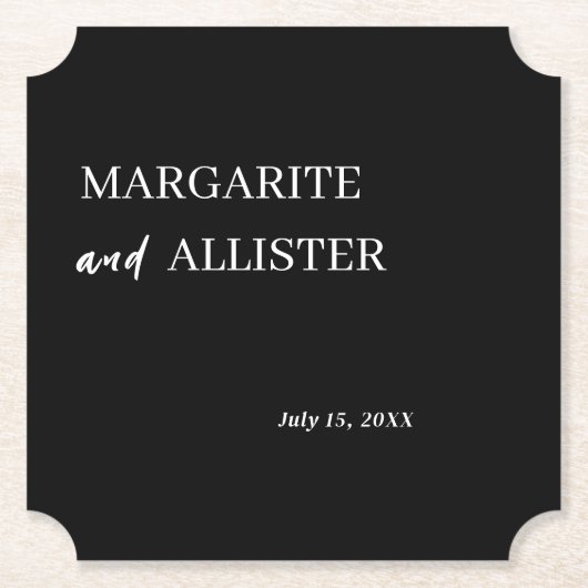 Personalisierte Black Square Wedding Untersetzer (Vorderseite)