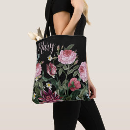 Personalisierte Black Tote Bag - Blumenmuster Tasche