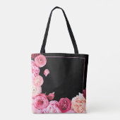 Personalisierte Black Tote Bag - Pink Peony Tasche (Rückseite)