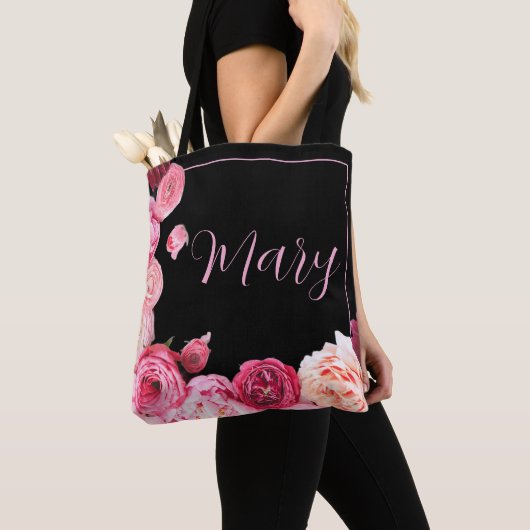 Personalisierte Black Tote Bag - Pink Peony Tasche (Von Nahem)