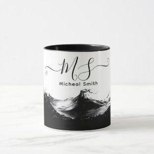 Personalisierte Black Wave-Tasse - Künstlerische E Tasse