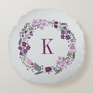 Personalisierte Bläschen-Monogramm-Pflaume Grau Rundes Kissen