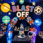 Personalisierte Blast Off Weltraum-Geburtstagsfeie Serviette