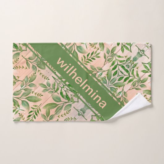 Personalisierte Blätter Abstrakter Juli über Holz Handtuch (Handtuch)