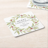 Personalisierte Blätter Berries Weihnachten Rechteckiger Pappuntersetzer (angewinkelt)