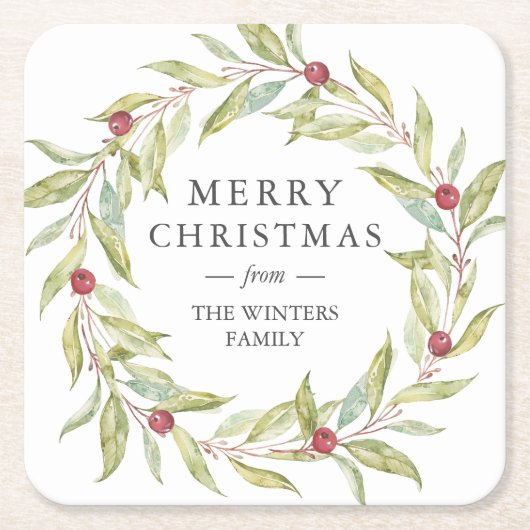 Personalisierte Blätter Berries Weihnachten Rechteckiger Pappuntersetzer (Vorderseite)