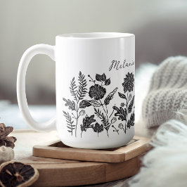 Personalisierte Blätter Herbst Blume Schwarz Kaffeetasse