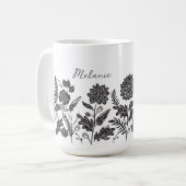 Personalisierte Blätter Herbst Blume Schwarz Kaffeetasse (Vorderseite Links)