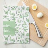 Personalisierte Blätter in Sage Green Geschirrtuch (Viertel Falte)