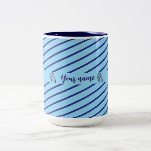 Personalisierte blau gestreifte Tasse mit elegante (Mittel)