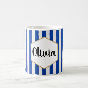 Personalisierte Blau-Weiß-Gestreifte Kaffeetasse