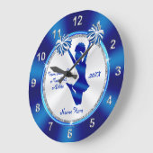 Personalisierte blau-weiße Cheerleader-Dekoration Große Wanduhr (Winkel)