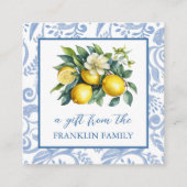 Personalisierte blau-weiße Wasserfarben-Zitronen Begleitkarte (Vorderseite)