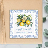 Personalisierte blau-weiße Wasserfarben-Zitronen Begleitkarte