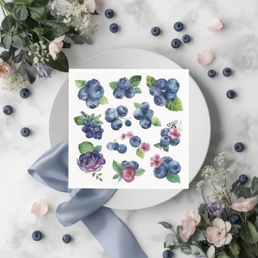Personalisierte Blaubeer-Blumen-Papier-Servietten Serviette