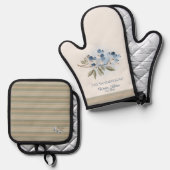 Personalisierte Blaubeer-Botanik Ofenhandschuh & Topflappen-Set (Vorderseite/Rückseite)